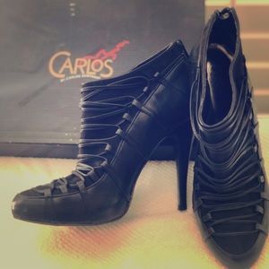 Carlos Santana Lovage Black Leather Bootie Heels